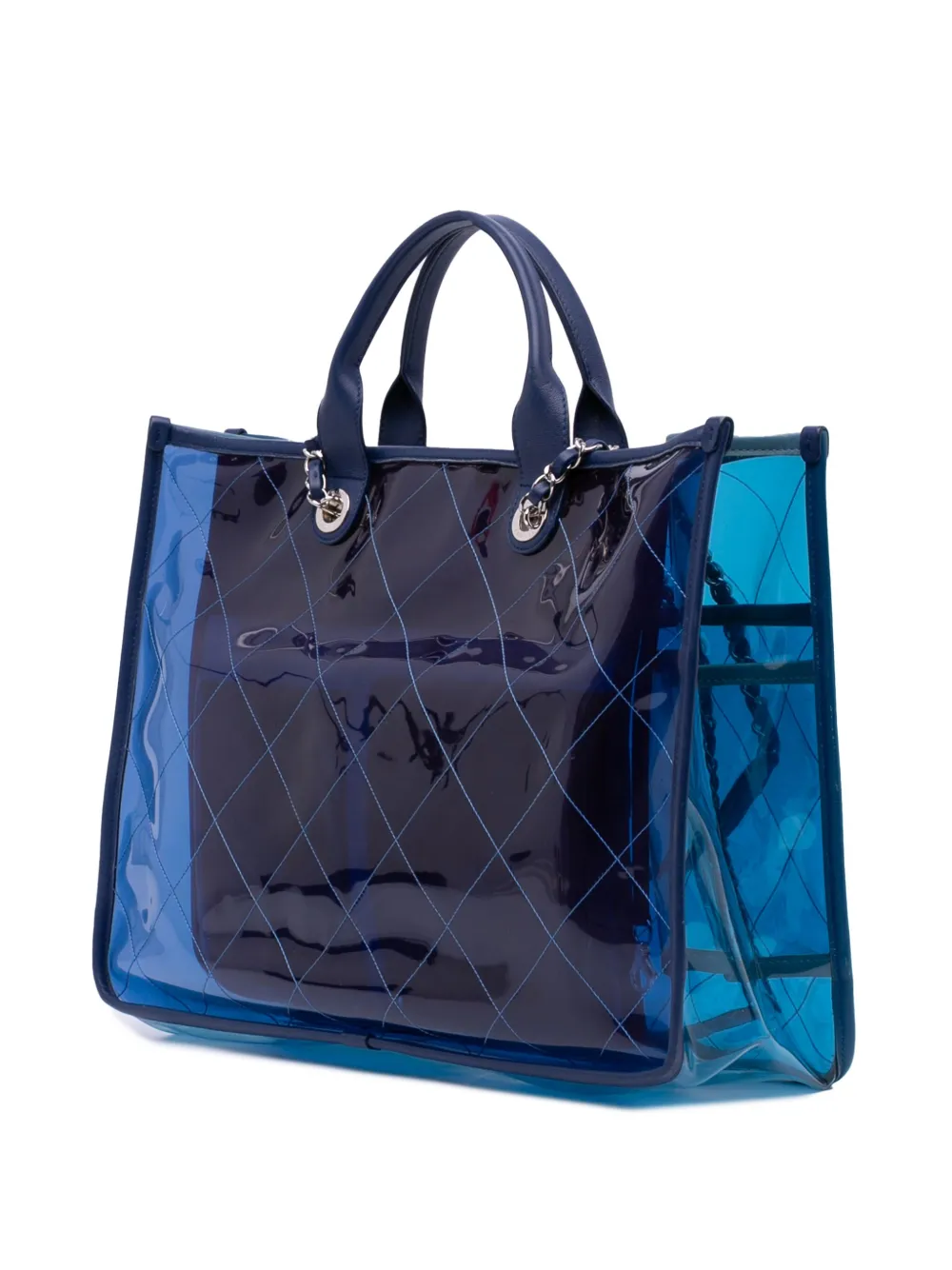 Pre-owned Chanel 2018 Medium Pvc And Lambskin Coco Splash Shopping Tote Satchel