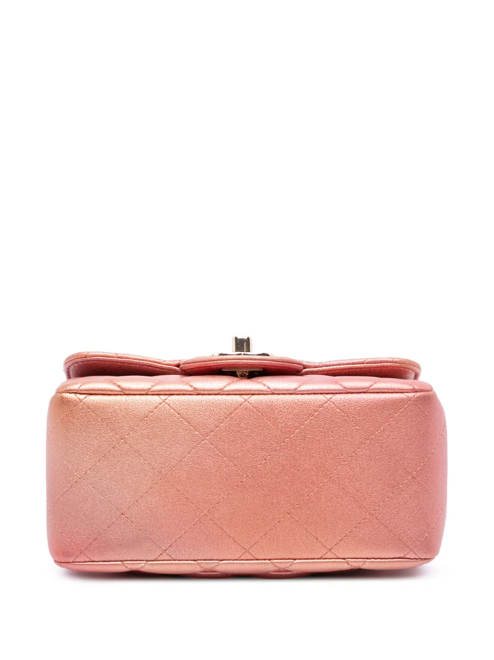 Pre-owned Chanel 2021 Mini Square Iridescent Calfskin Flap Crossbody Bag In Orange