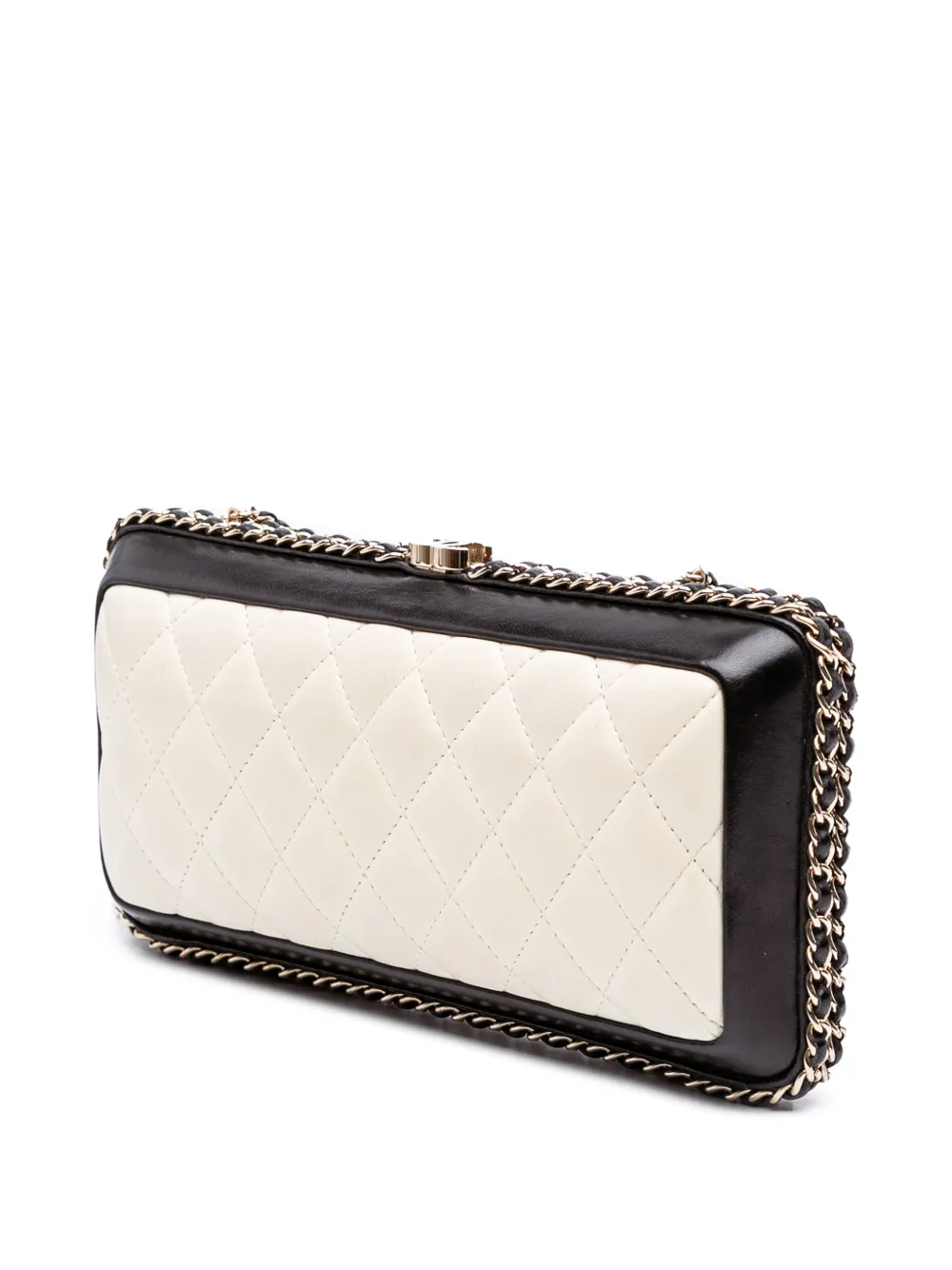 Pre-owned Chanel 2012 Bicolor Quilted Lambskin Chain Around Clutch Crossbody Bag In White