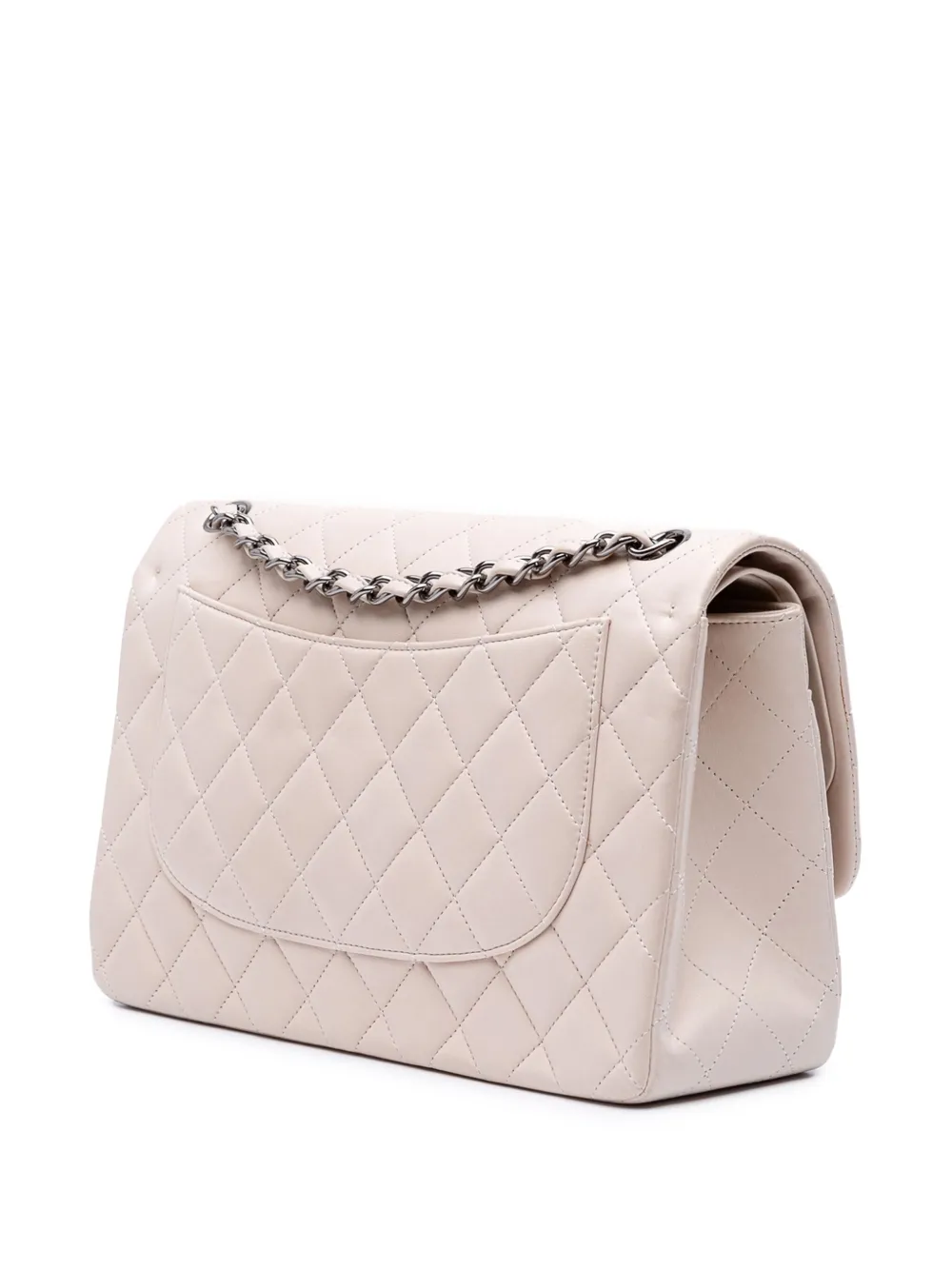 Pre-owned Chanel 2011 Jumbo Classic Lambskin Double Flap Shoulder Bag In White
