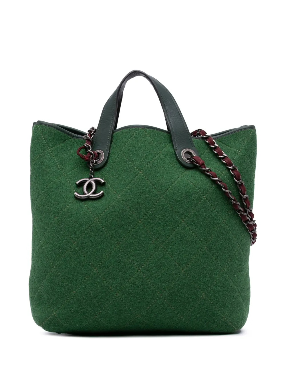 CHANEL Pre-Owned 2011 Medium CC Quilted Felt Pop Tote satchel - グリーン CHANEL Pre-Owned 2011 Medium CC Quilted Felt Pop Tote satchel - グリーン