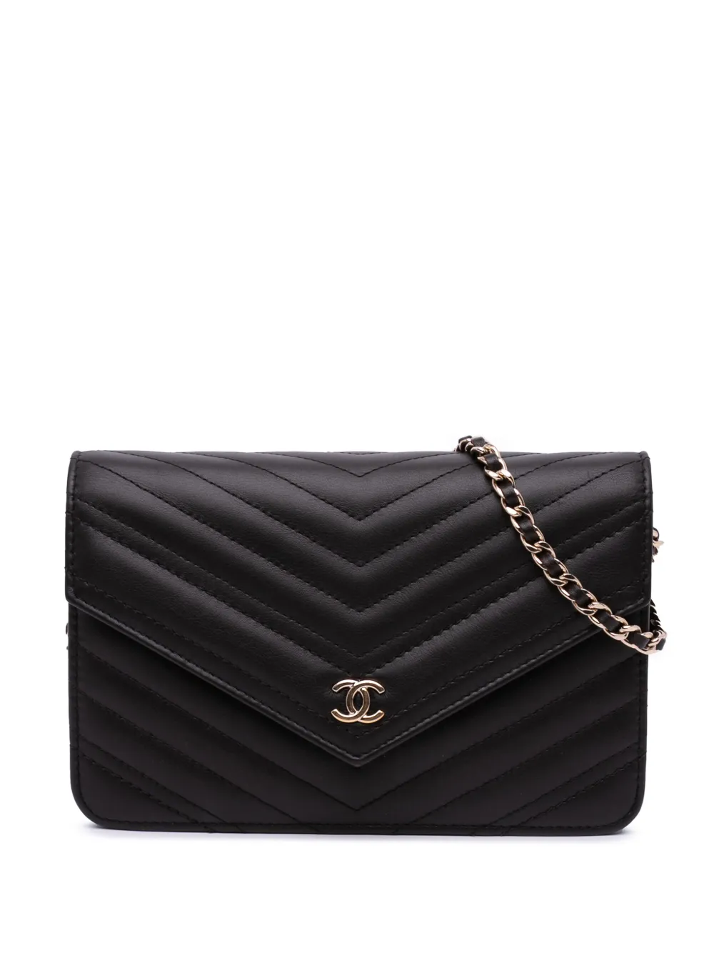 Pre-owned Chanel 2018-2019 Goatskin Chevron Statement Wallet On Chain Crossbody Bag