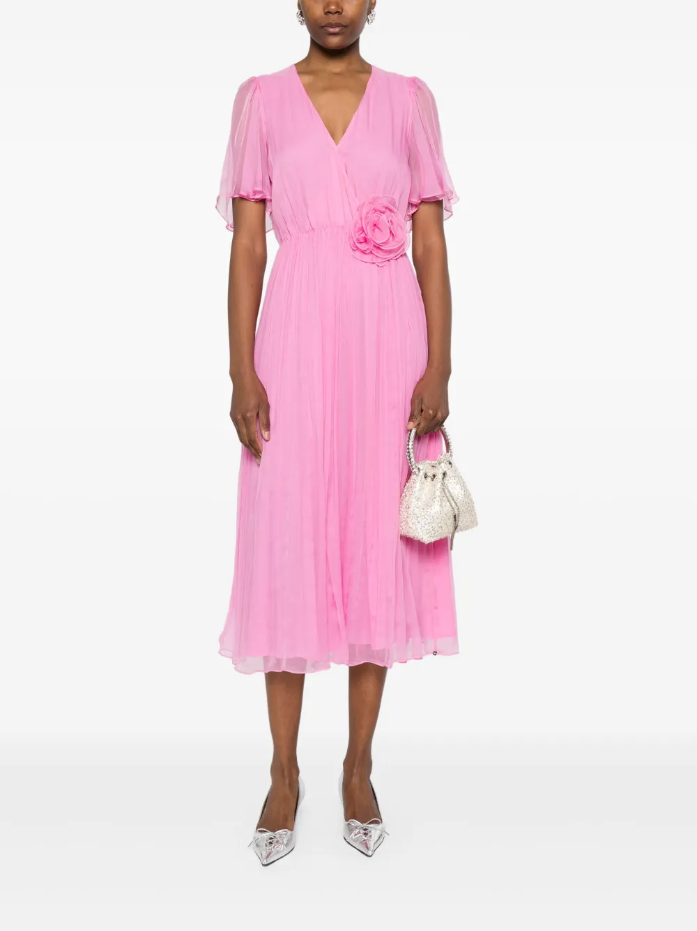 NISSA floral-appliqué midi dress - Roze