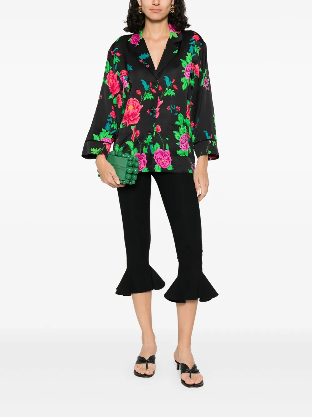NISSA floral-print shirt - Zwart