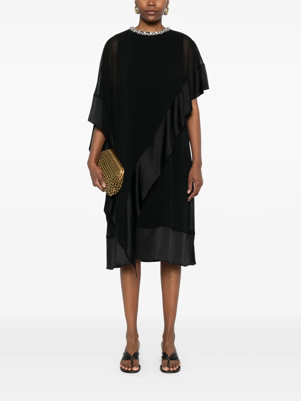 NISSA rhinestone-collar dress - Zwart