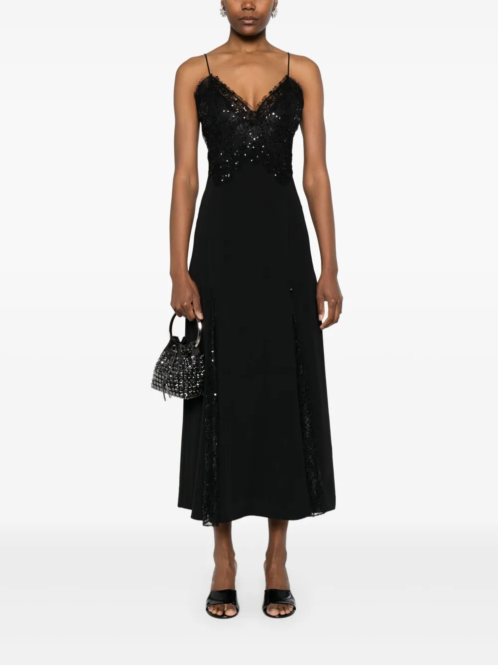 NISSA sequin-embellished midi dress - Zwart