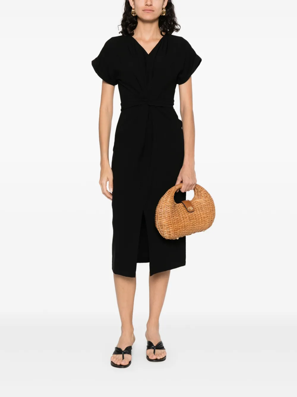 NISSA poplin midi dress - Zwart