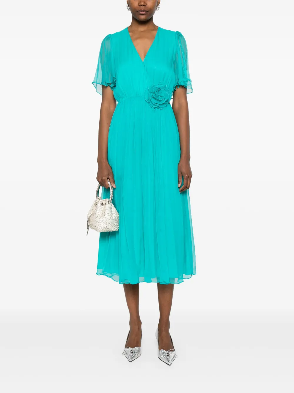 NISSA flower-appliqué midi dress - Blauw