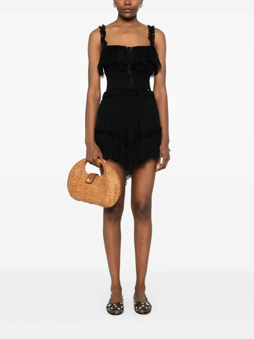 NISSA tassel-detail mini dress - Zwart