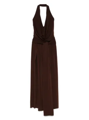 Elisabetta Franchi Jewelled Bow Jersey Maxi Dress | Brown | FARFETCH OM