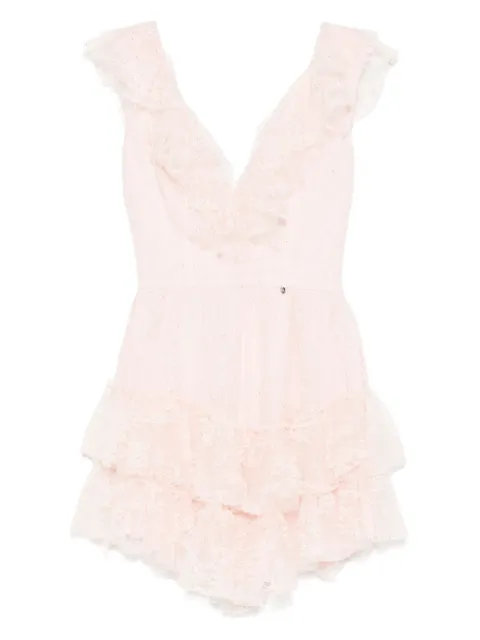 NISSA rhinestone-embellished lace mini dress