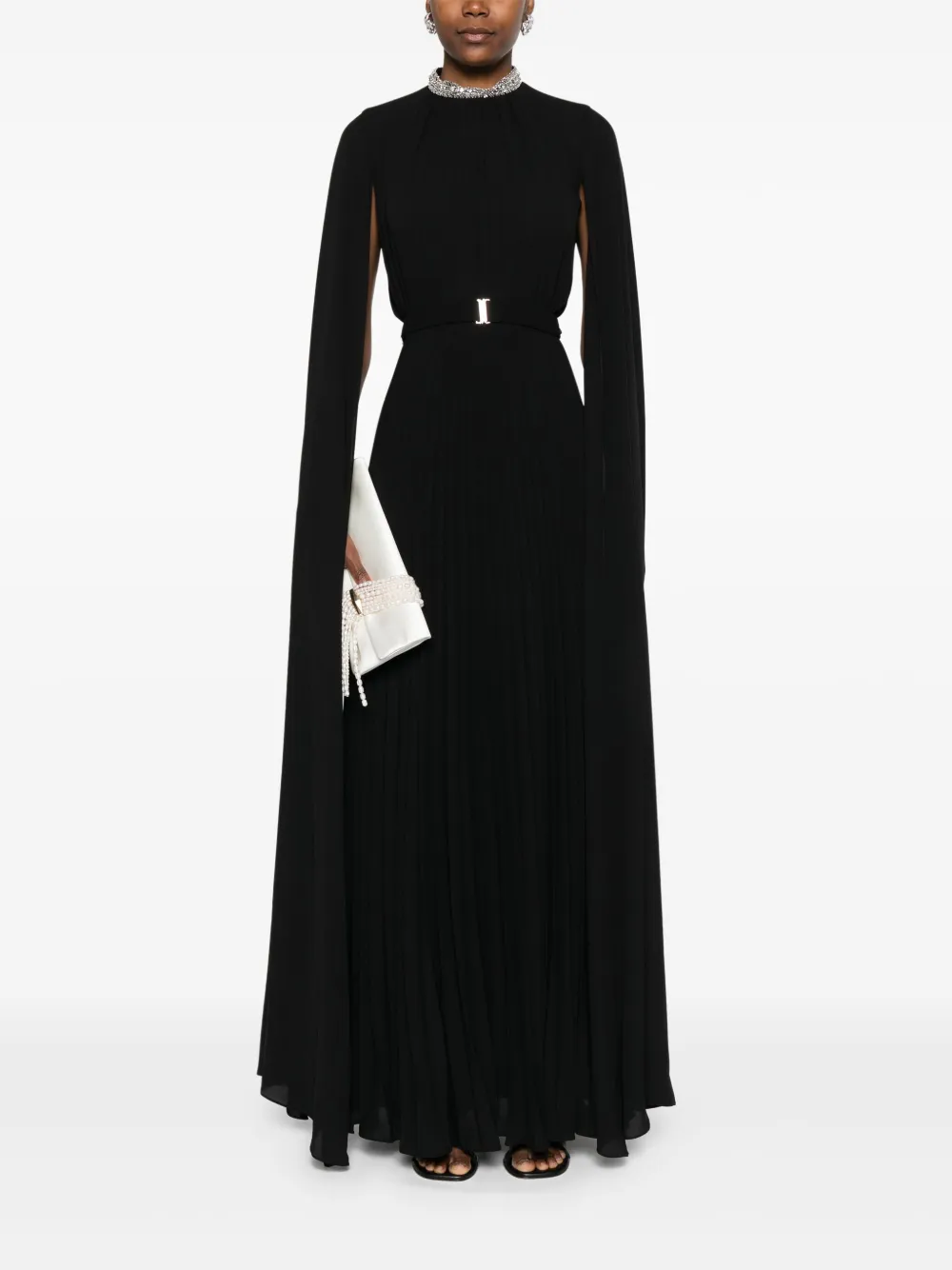 NISSA rhinestone-collar dress - Zwart