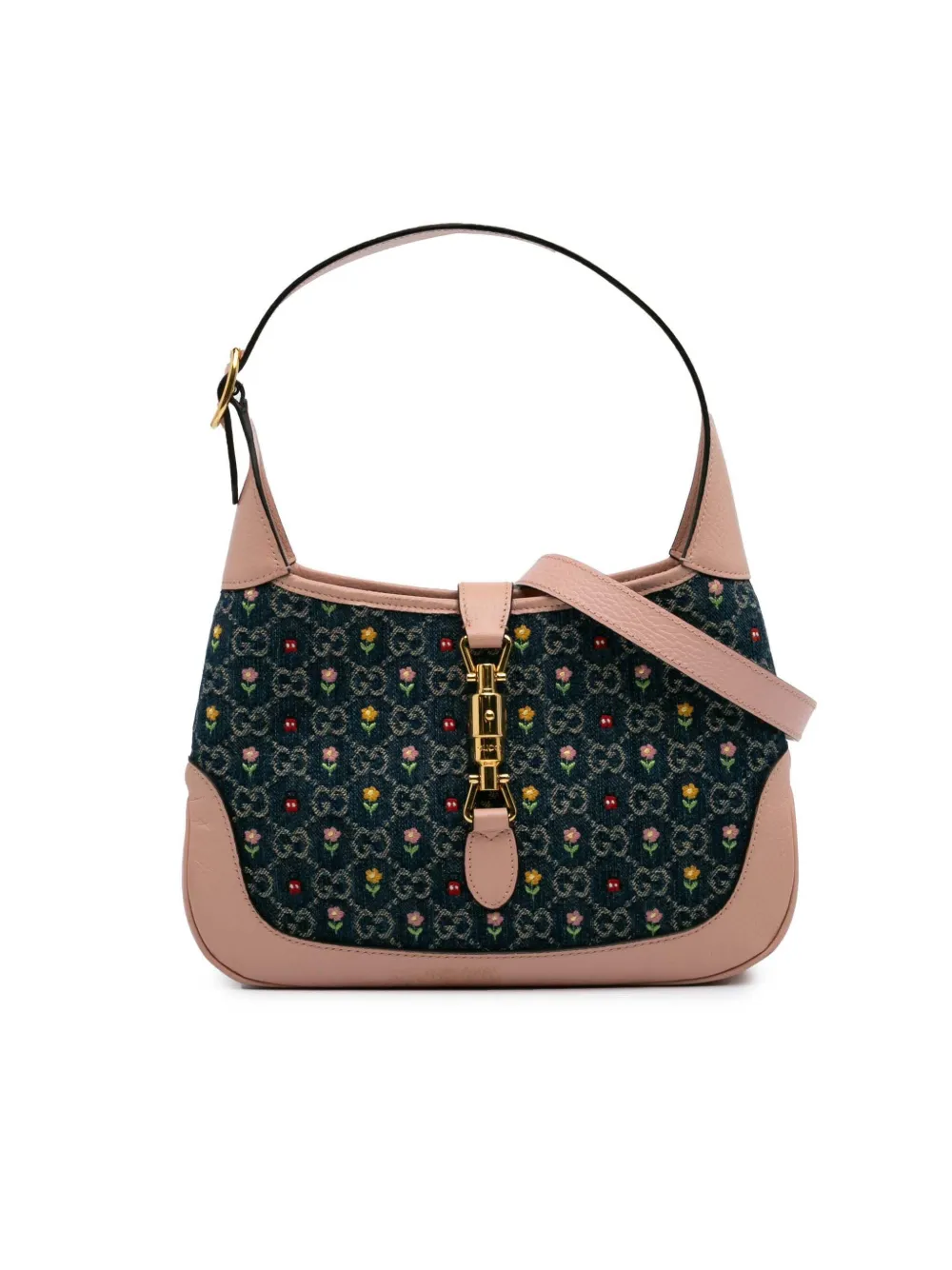Gucci Pre-Owned 2016-2024 Small GG Embroidered Denim Floral Jackie Gucci Pre-Owned 2016-2024 Small GG Embroidered Denim Floral Jackie