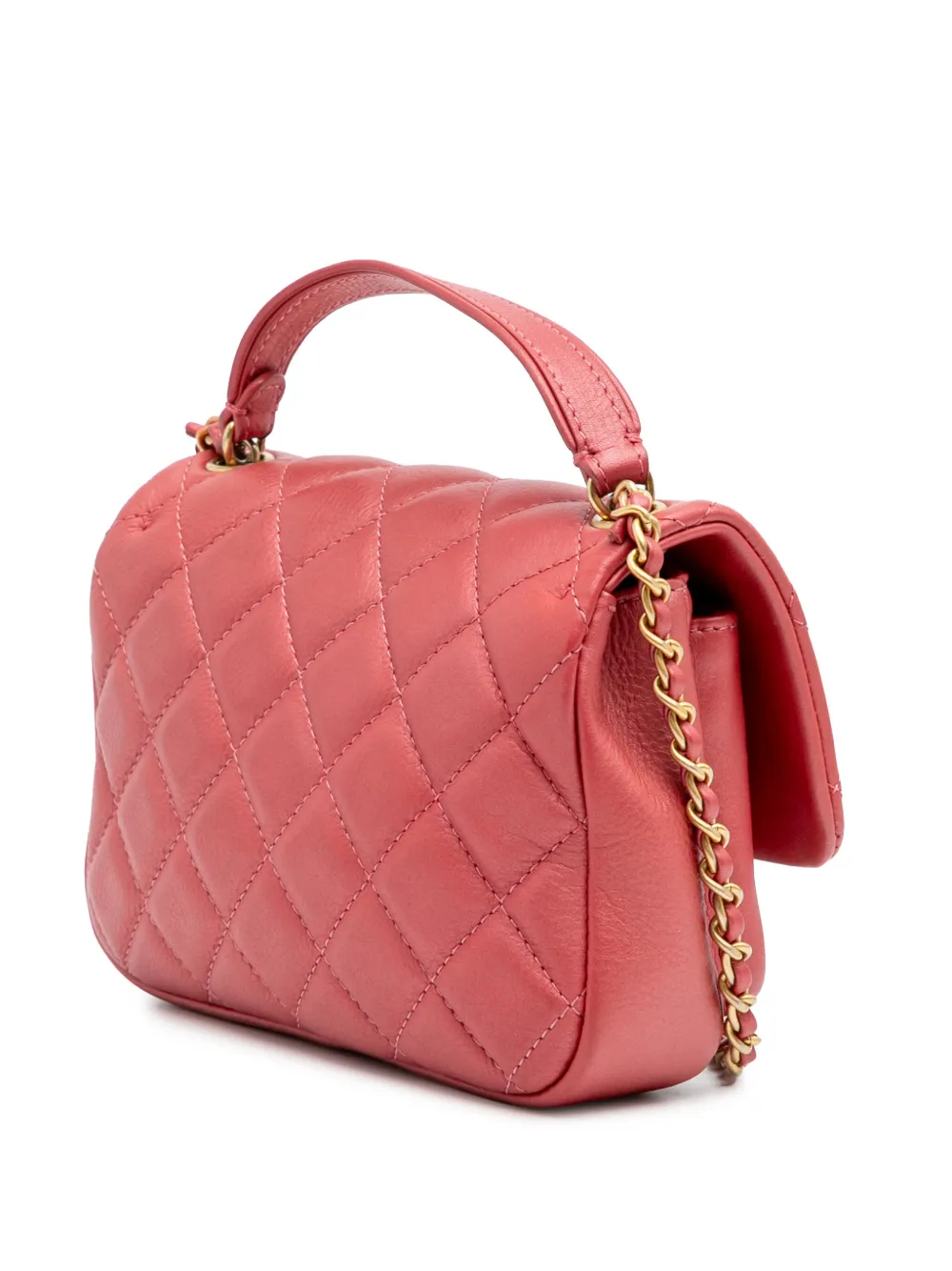 Pre-owned Chanel 2019 Quilted Metallic Calfskin Top Handle Flap Satchel In Pink