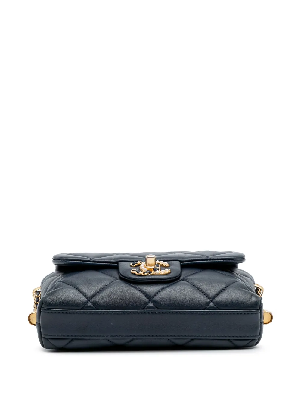 Pre-owned Chanel 2021-2025 Mini Quilted Lambskin Crush On Chains Flap Crossbody Bag In Blue