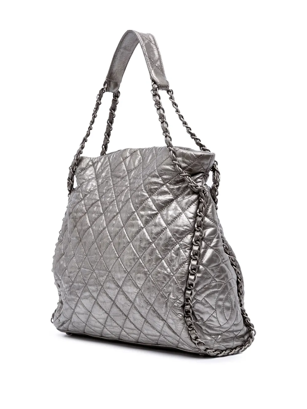 Pre-owned Chanel 2010-2011 Large Quilted Metallic Calfskin Chain Me Hobo Tote Bag