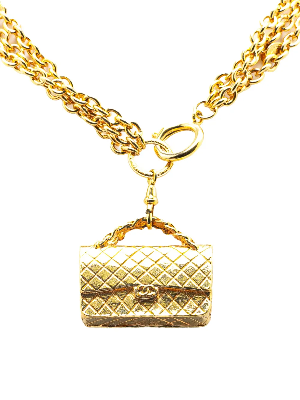 CHANEL Pre-Owned 1970-1980 Gold Plated Multi Chain Flap Bag Pendant CHANEL Pre-Owned 1970-1980 Gold Plated Multi Chain Flap Bag Pendant