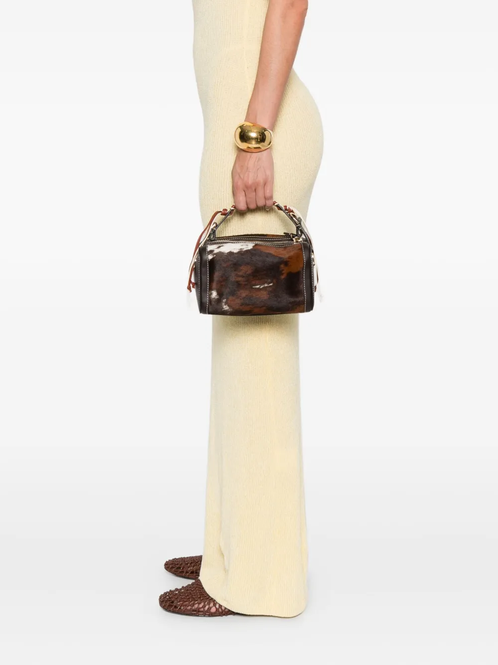 CUBA LAB Shopper met gevlochten hendel - Bruin