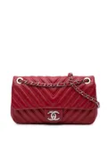 CHANEL Pre-Owned 2015-2016 Medium Double Stitch Chevron Lambskin Single Flap crossbody bag - Red
