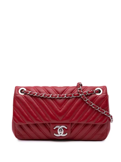 CHANEL Pre-Owned 2015-2016 Medium Double Stitch Chevron Lambskin Single Flap crossbody bag
