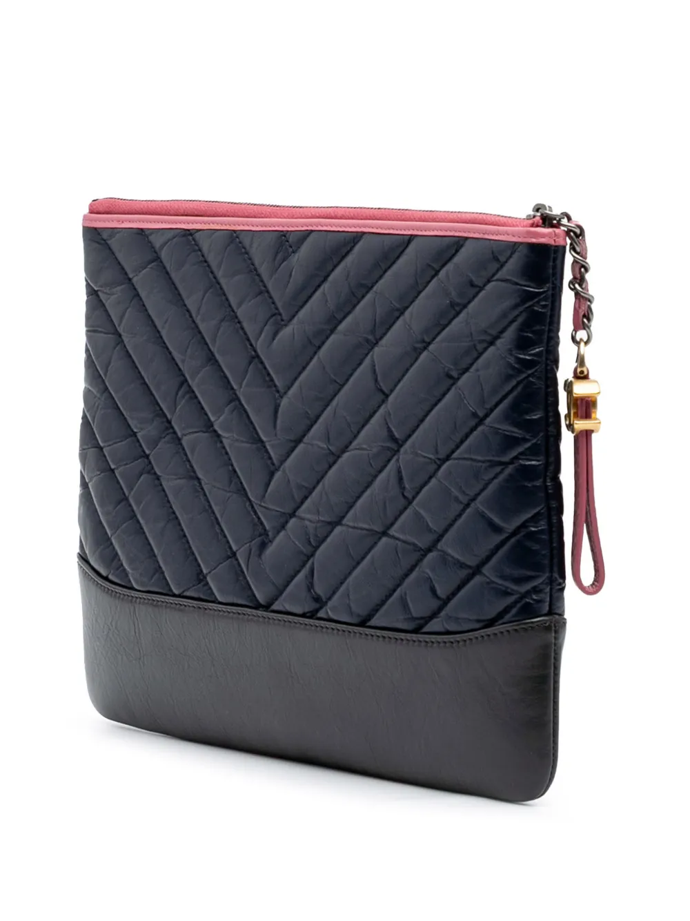 Pre-owned Chanel 2018-2019 Medium Chevron Aged Calfskin Gabrielle Cosmetic Clutch Bag