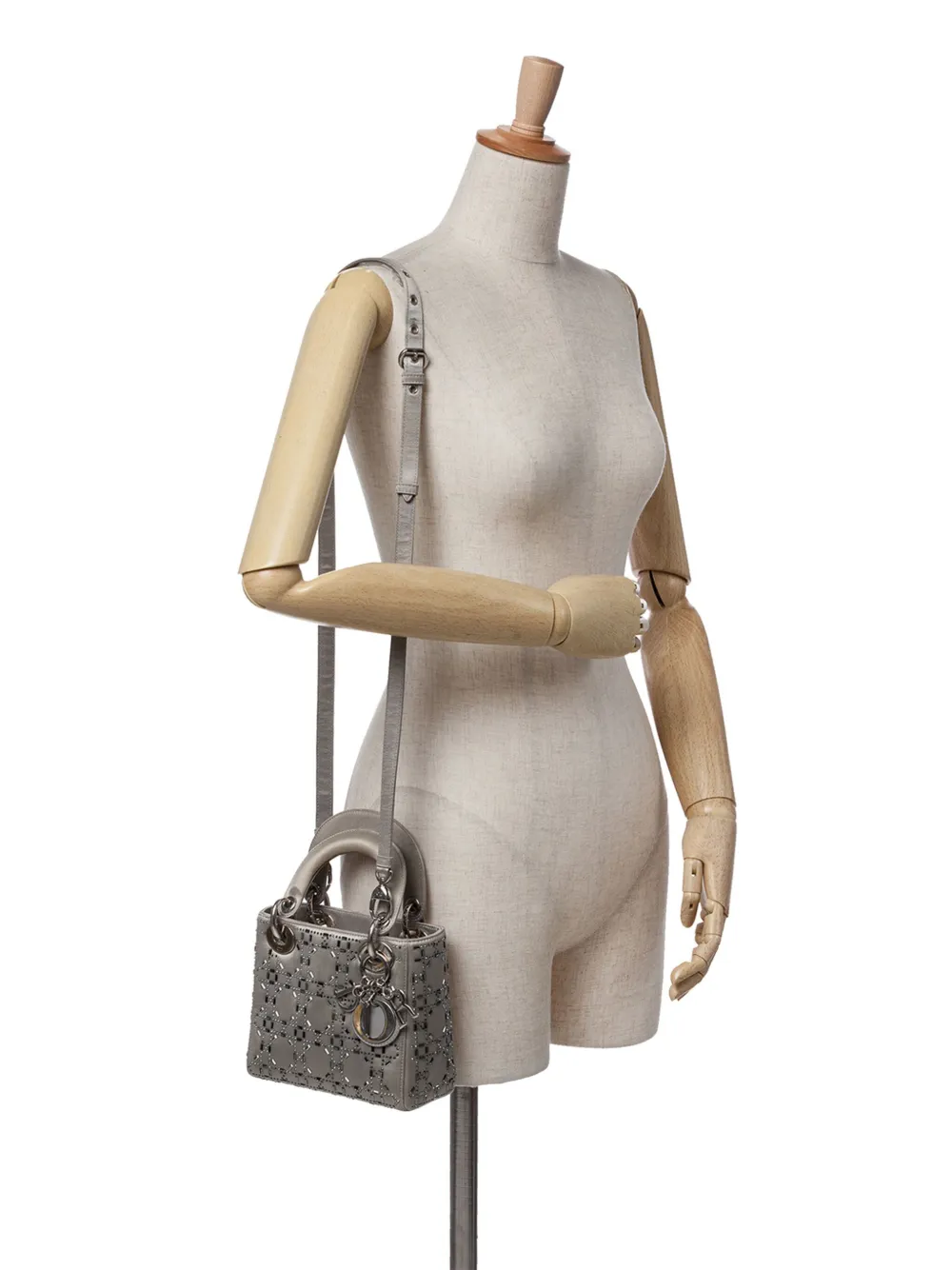 Christian Dior Pre-Owned 2018 Mini Satin Cannage Strass Crystal Embellished Lady Dior satchel | Pre-Owned | Image 2