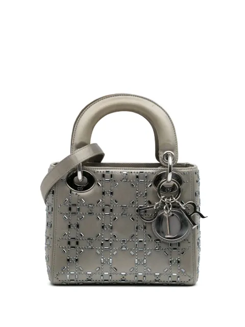 Christian Dior Pre-Owned 2018 Mini Satin Cannage Strass Crystal Embellished Lady Dior satchel
