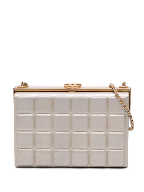 CHANEL Pre-Owned 2016-2017 Chocolate Bar Metallic Lambskin Frame Clutch with Chain crossbody bag