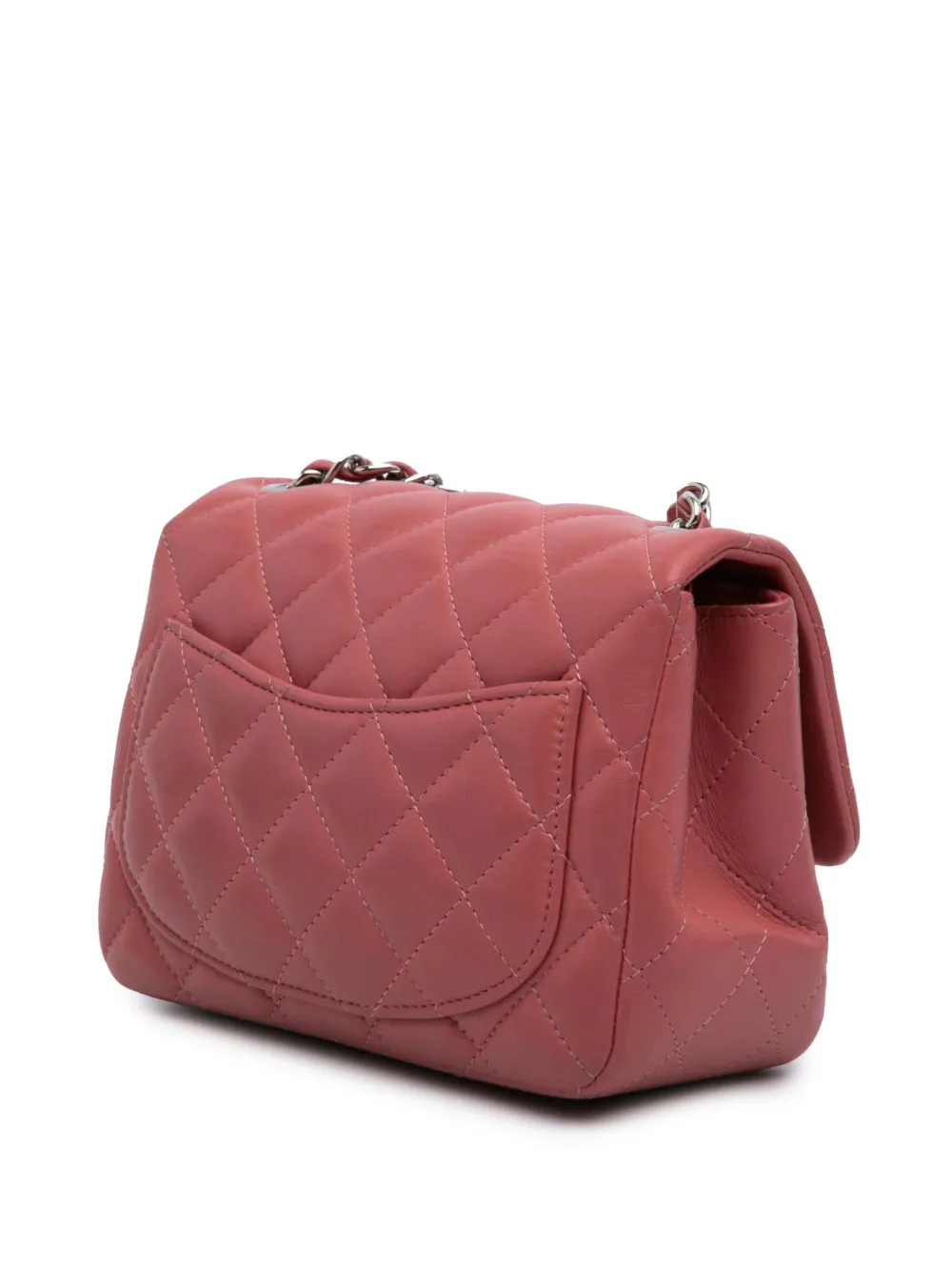 Pre-owned Chanel 2019 Mini Square Classic Lambskin Single Flap Crossbody Bag In Pink