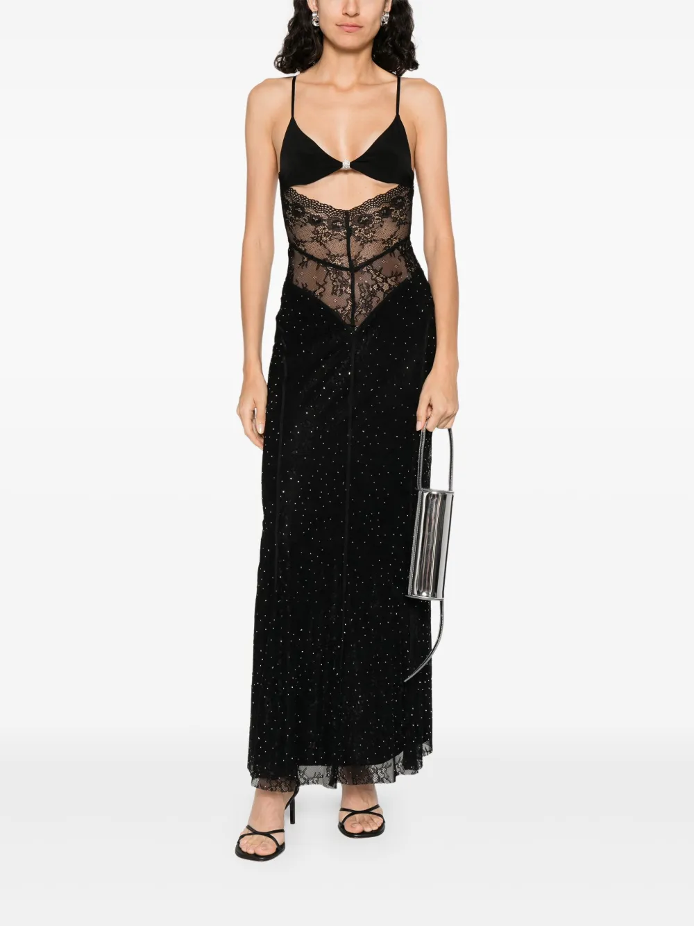 NISSA rhinestone-embellished dress - Zwart