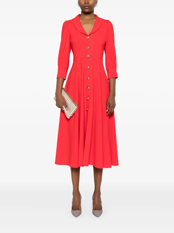 knee length dresses for ladies Miller | Red Puff Sleeve Midi Shirt Dress main image 1