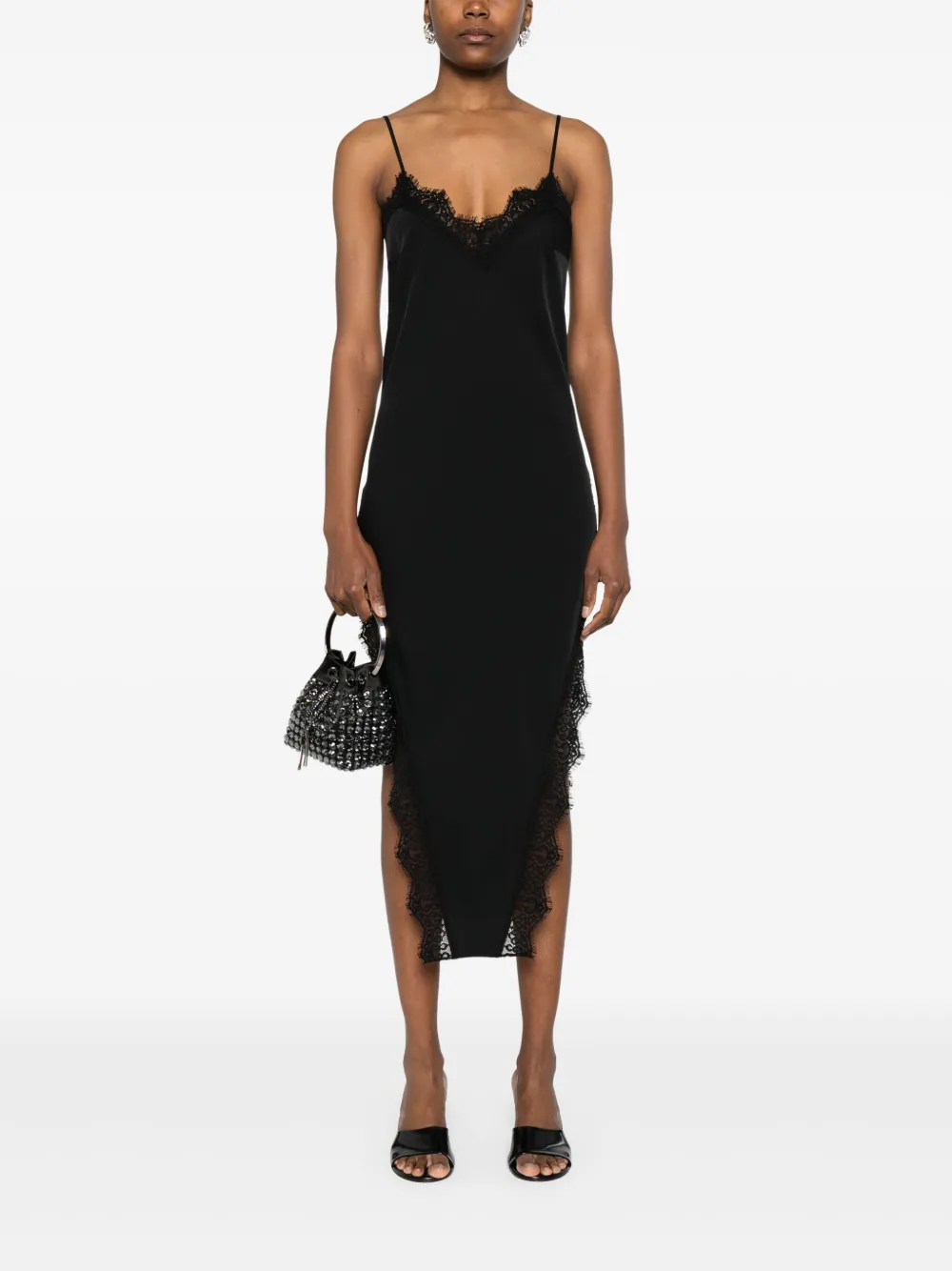 NISSA side-slits slip dress - Zwart