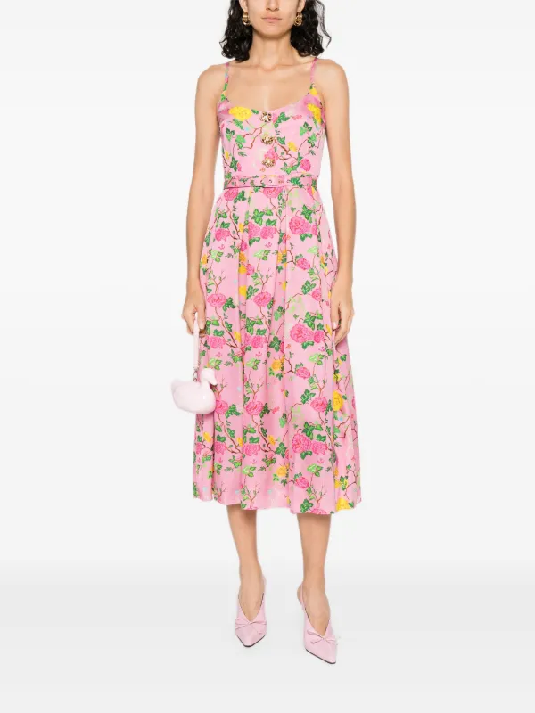 nissa pink dress Nissa - Pink floral print linen and silk dress RC16551