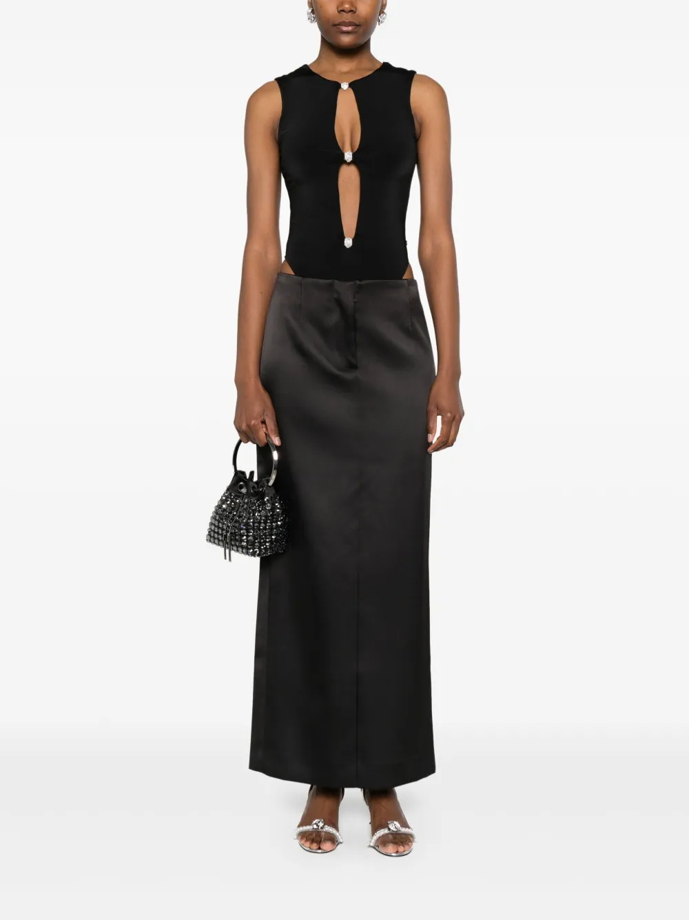 NISSA rhinestone-embellished body - Zwart