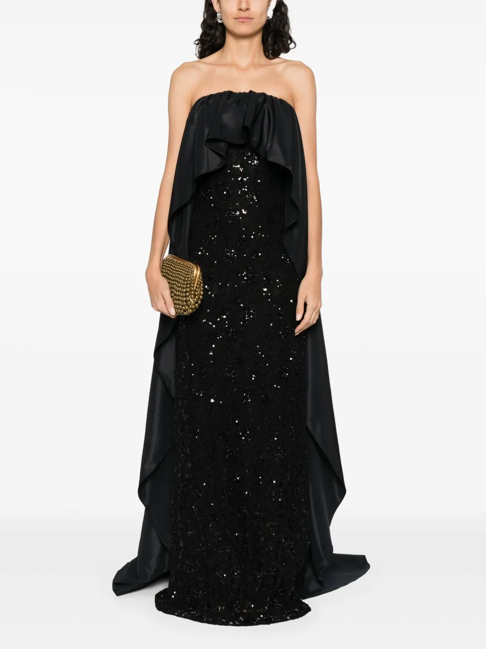 NISSA cape lace gown - Zwart