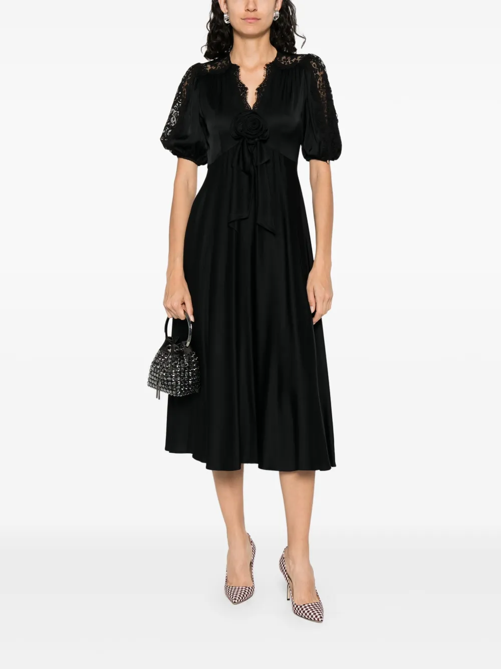 NISSA floral-lace dress - Zwart