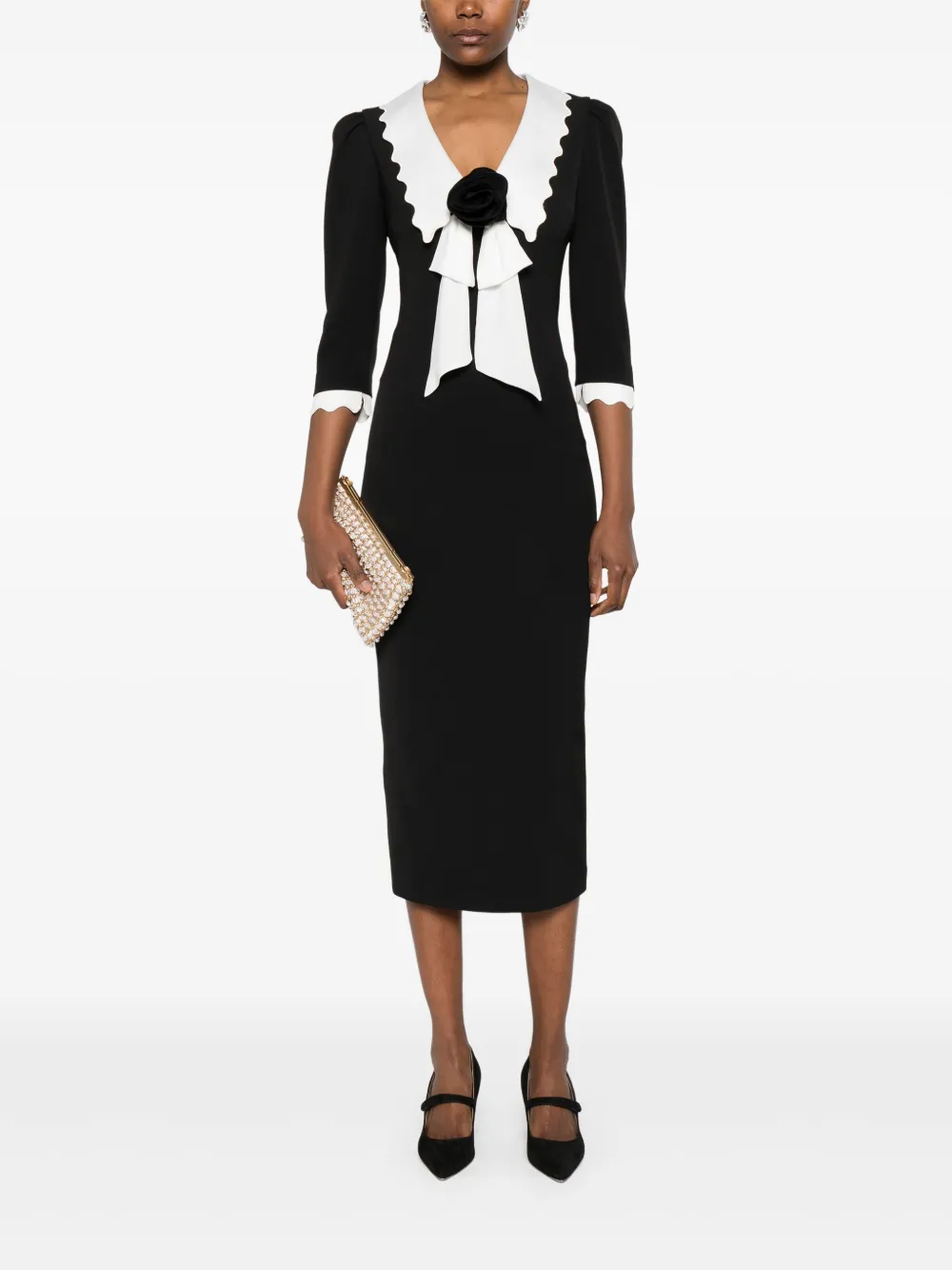 NISSA scallop-collar midi dress - Zwart