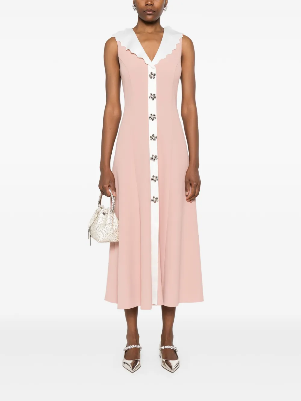 NISSA scallop-collar midi dress - Roze