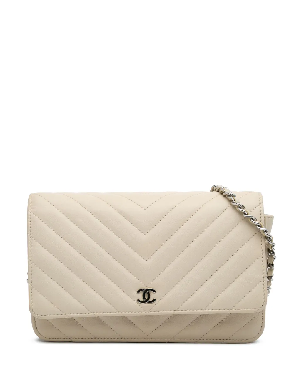 Pre-owned Chanel 2021-2025 Cc Chevron Calfskin Wallet On Chain Crossbody Bag