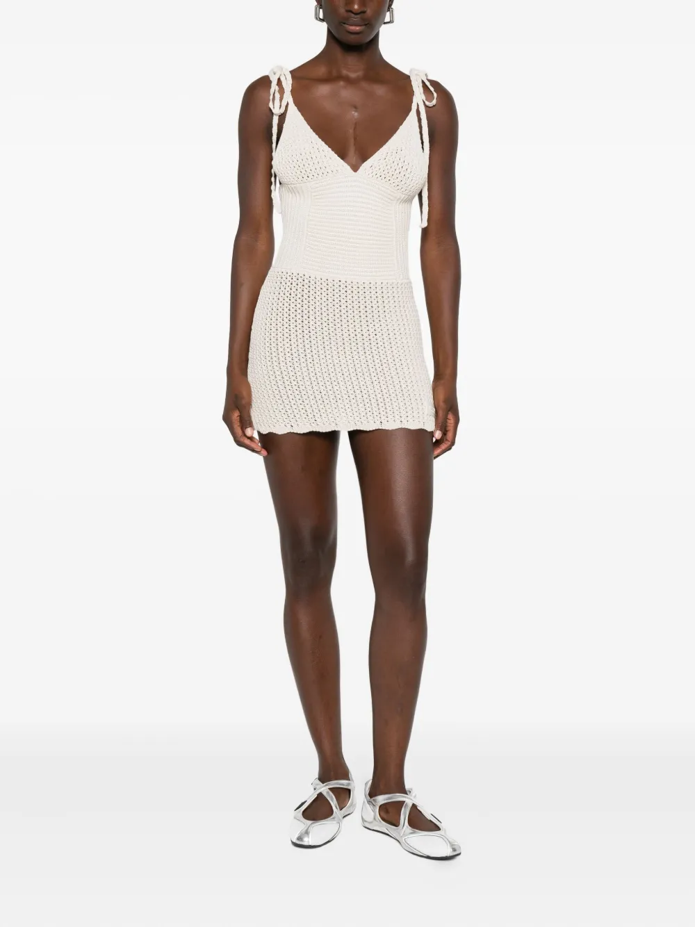 The Attico crochet tie-strap dress - Beige