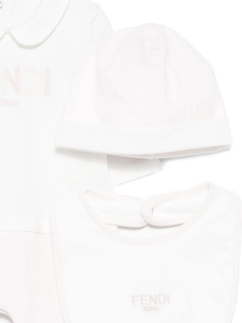 Fendi Kids Drie fijngebreide rompers met geborduurd logo Wit