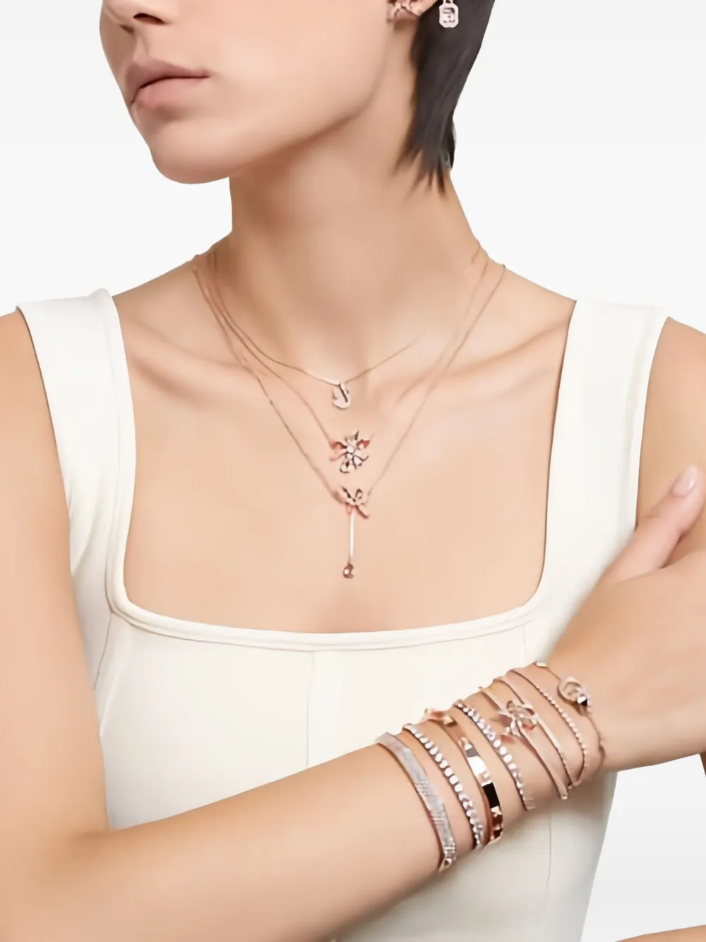 Swarovski Hollow Rose Goldplated Crystal Interlocking Circle Bracelet In Pink