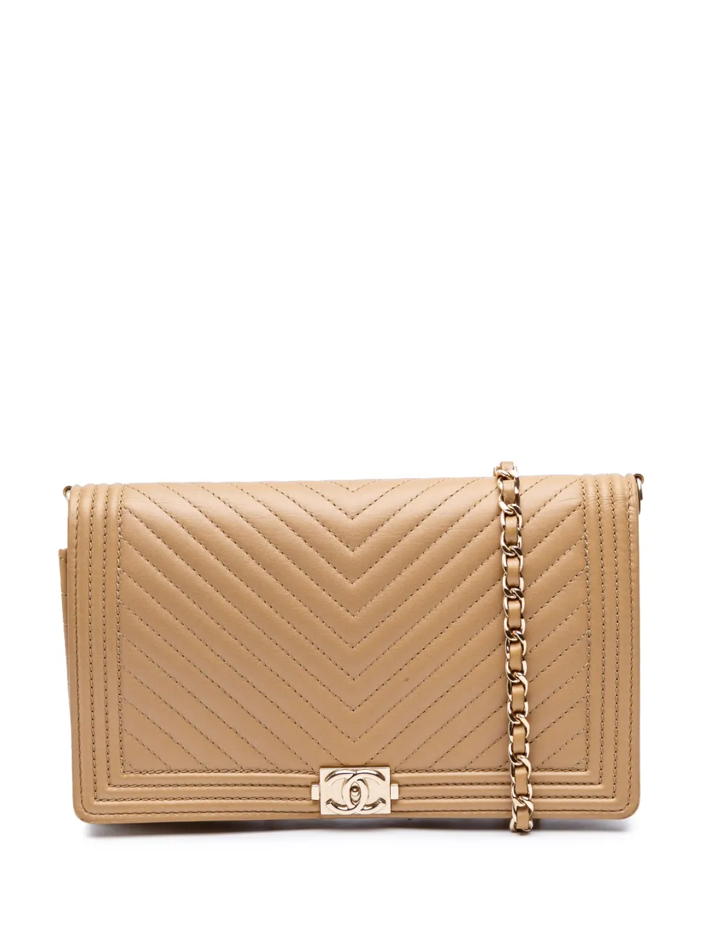Pre-owned Chanel 2015-2016 Chevron Calfskin Boy Wallet On Chain Shoulder Bag