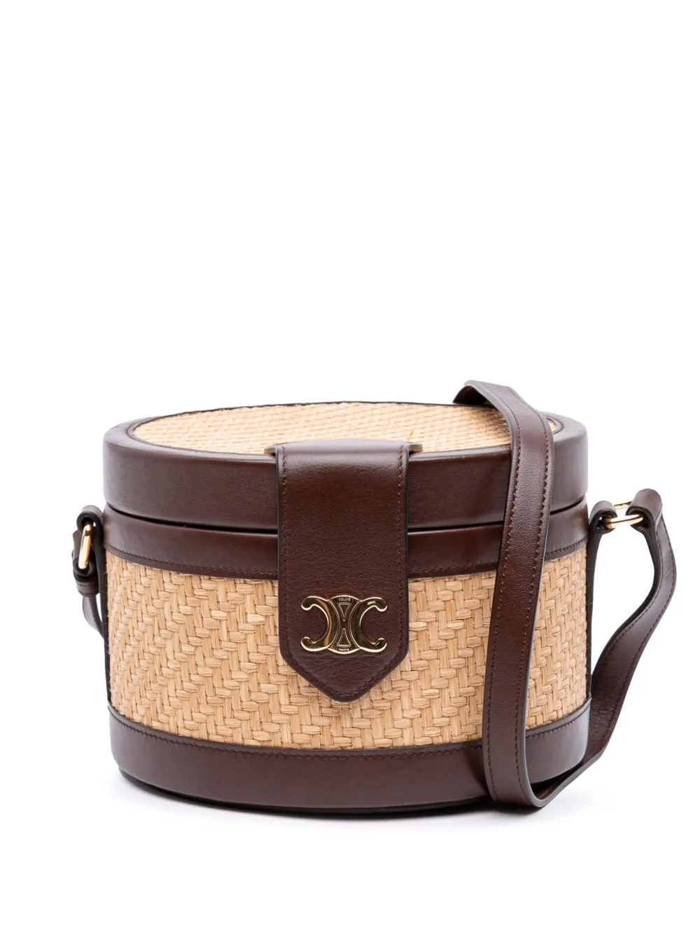 Céline Pre-Owned 2020 Medium Raffia and Calfskin Triomphe Tambour Céline Pre-Owned 2020 Medium Raffia and Calfskin Triomphe Tambour