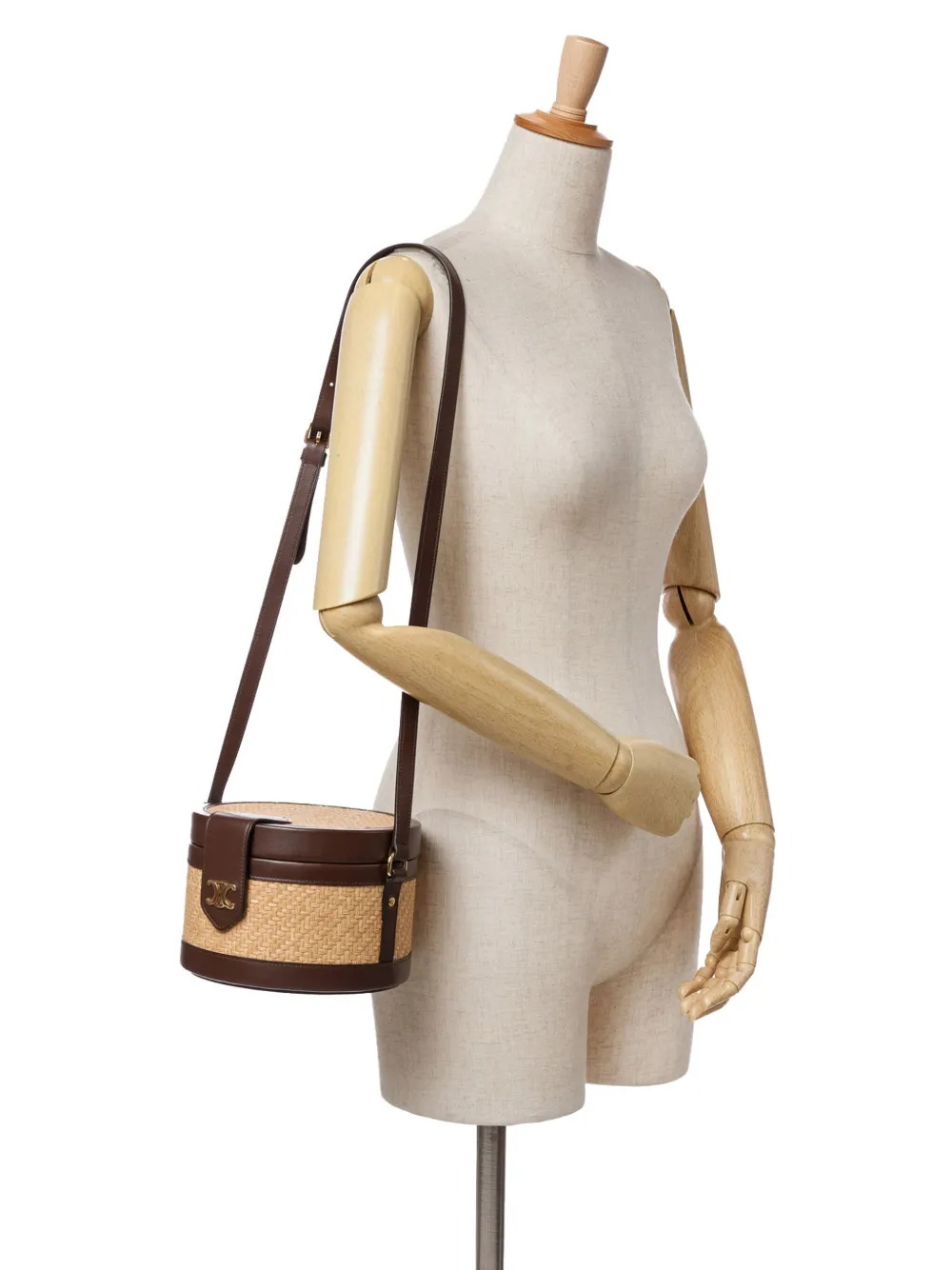 Céline Pre-Owned 2020 Medium Raffia and Calfskin Triomphe Tambour vanity bag | Pre-Owned | Image 2