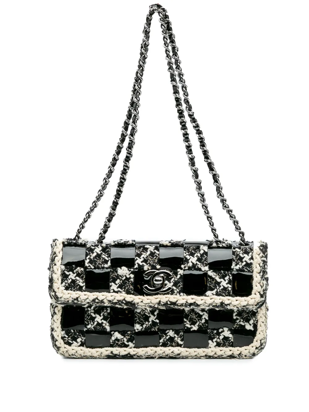 CHANEL Pre-Owned 2004-2005 Mini Woven Patent and Tweed Chessboard CHANEL Pre-Owned 2004-2005 Mini Woven Patent and Tweed Chessboard