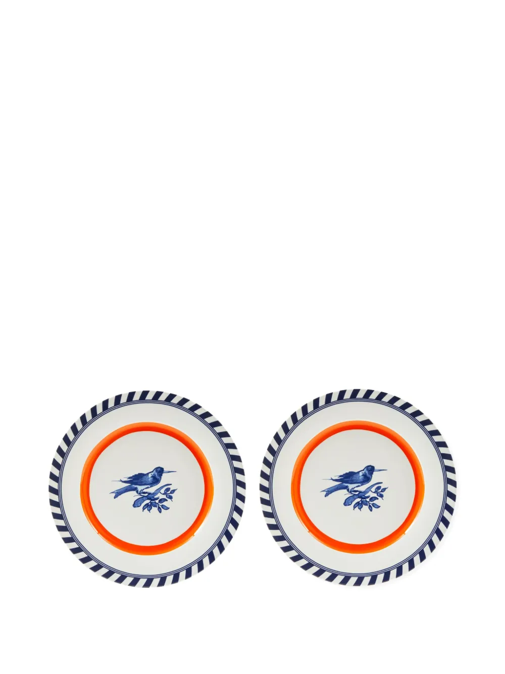 POLSPOTTEN striped bird-motif plates | Orange | Image 1