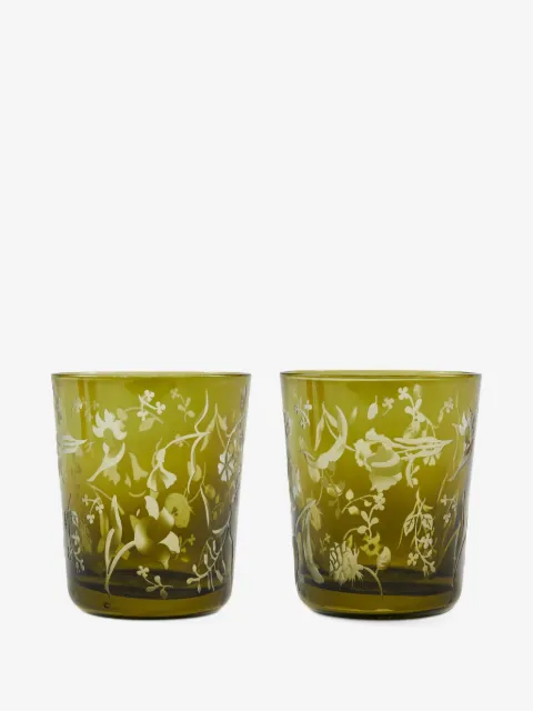 POLSPOTTEN floral-etched glass tumblers