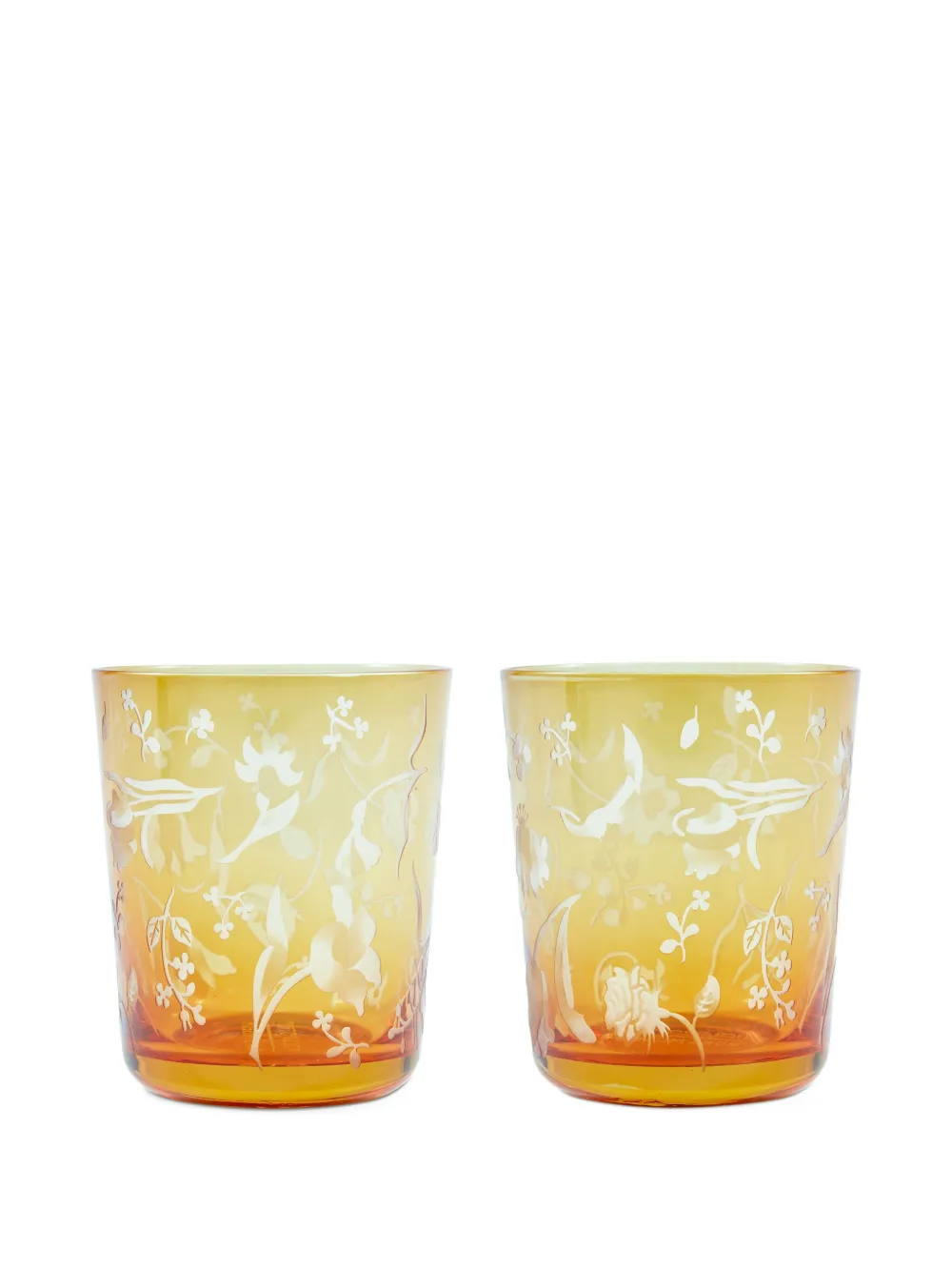 Polspotten Etched Floral Tumbler (set Of Four) In Yellow