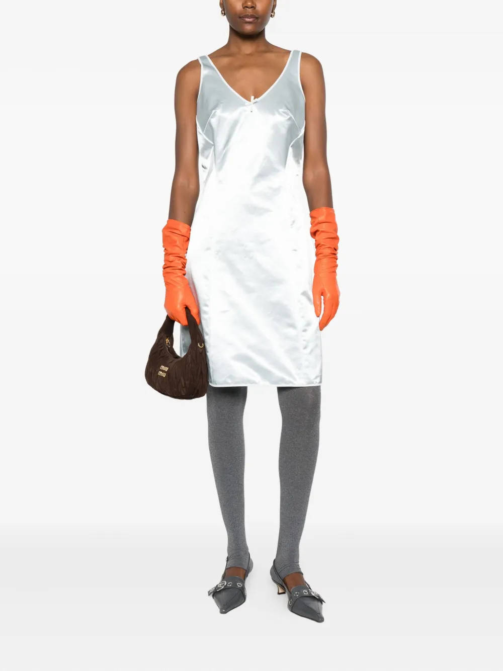 Miu Miu bow-detail satin dress - Wit